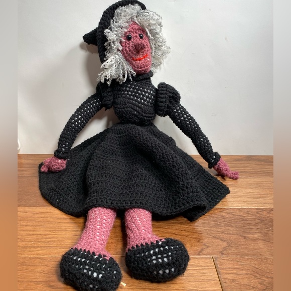 Vintage handmade crocheted knitted Halloween witch doll decor 28” tall - Picture 1 of 7